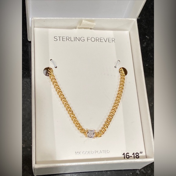 Sterling Forever 14k Gold Plated Cubic Zirconia Curb Chain Necklace - Picture 5 of 7